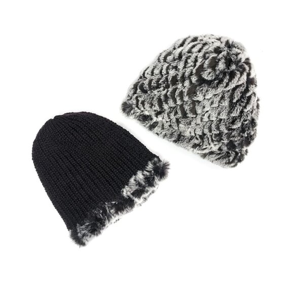 NWT Reversible Knit Beanie Genuine Fur Hat in Chocolate Brown Overstock MSRP $68 - Picture 1 of 5